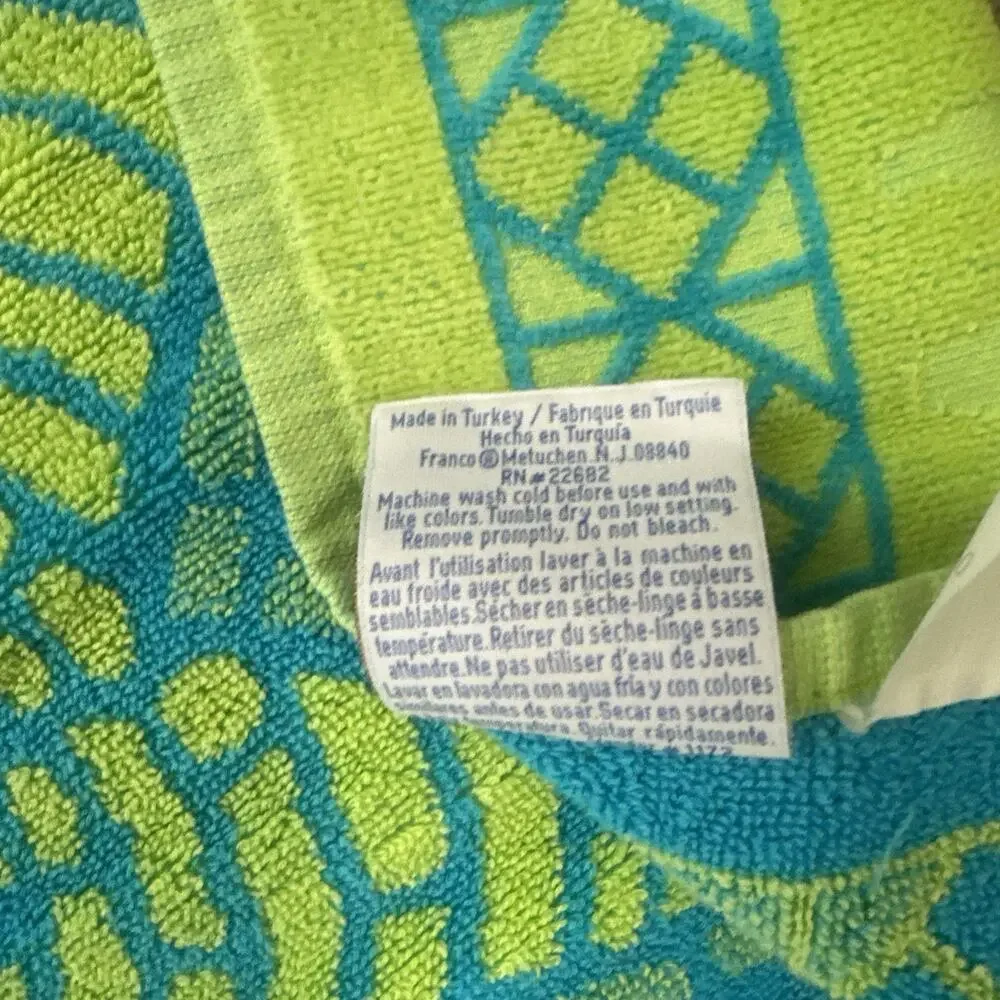 Vintage Palm Cove XL Beach Towel Green Blue Nautical 80s